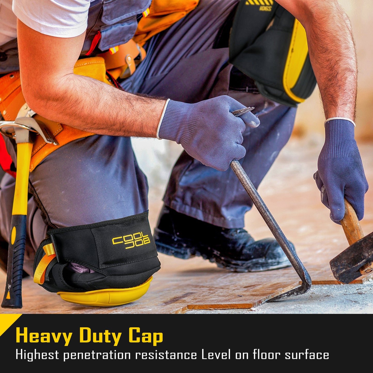 COOLJOB Professional Knee Pads with Heavy Duty Anti-Slip Cap, Comfortable Foam Cushion and Extra Thick Gel Padding