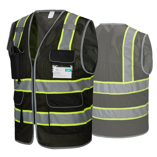 COOLJOB 9 Pockets Reflective Mesh Safety Vest for Men, Hi-vis Work Vest for Construction, Class 2 ANSI Standard