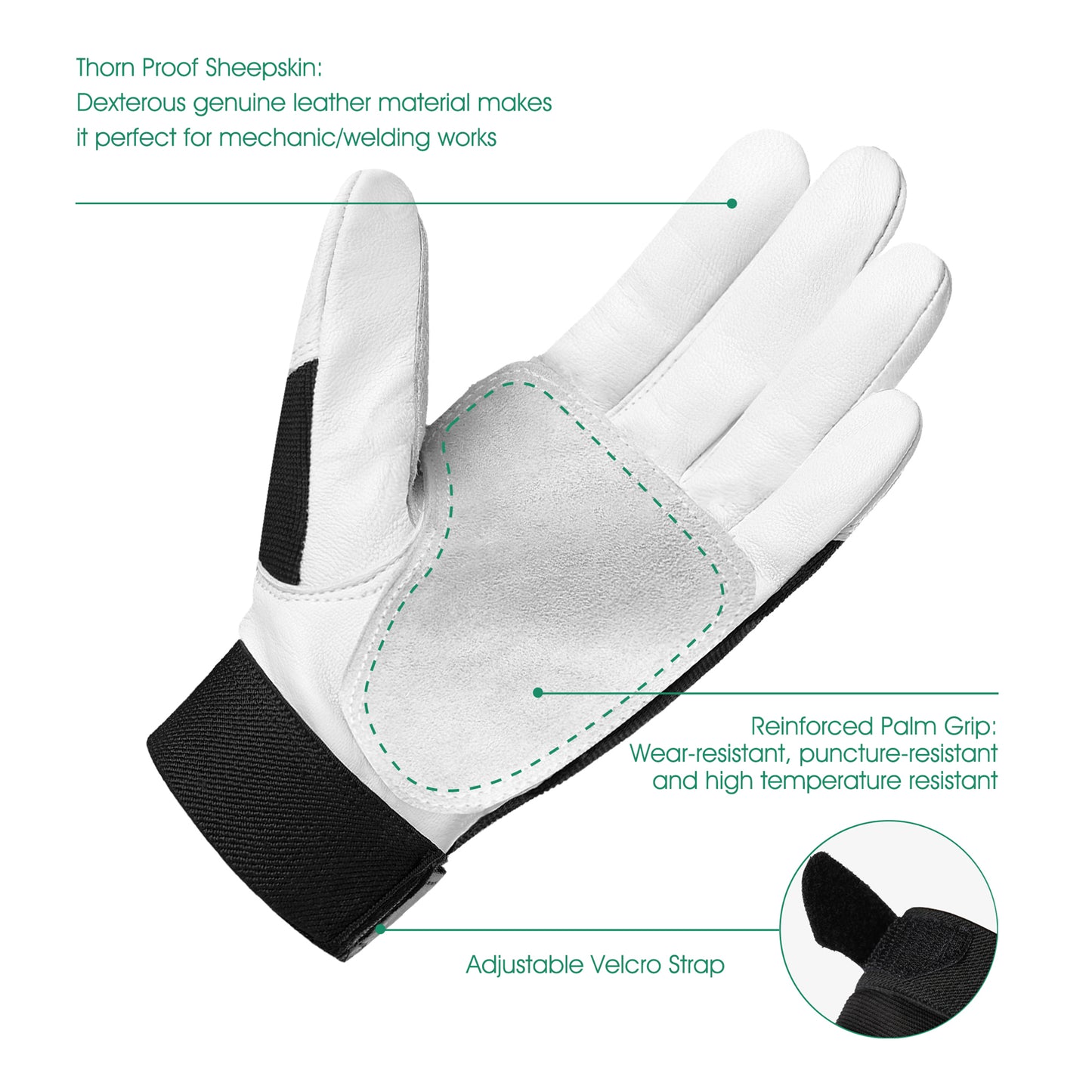 COOLJOB Leather Work Gloves with Grip, Thorn Proof, Heat Puncture Resistant Gloves
