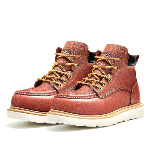 COOLJOB Goodyear Welt Steel Toe Shoes for Men, Full Grain Leather Safety Work Boots, Non-slip EVA Outsole