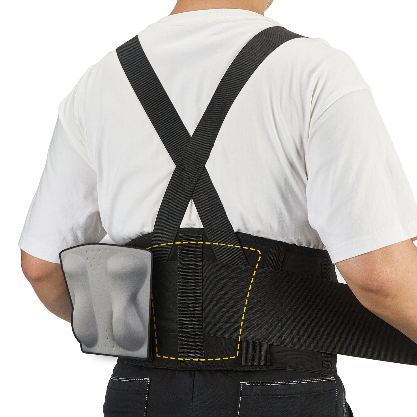 COOLJOB Expert Back Brace for Lower Back Pain Relief, Powerful Lumbar Support with 3D Foam Pad and Elastic Shoulder Strap, Breathable Adjustable Support Belt