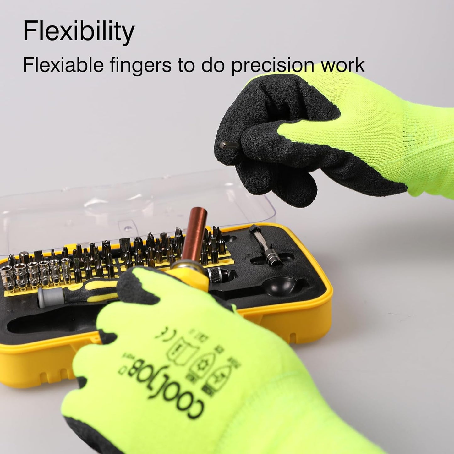 COOLJOB Safety Work Gloves with Grip Latex, Rubber Dipped Gloves