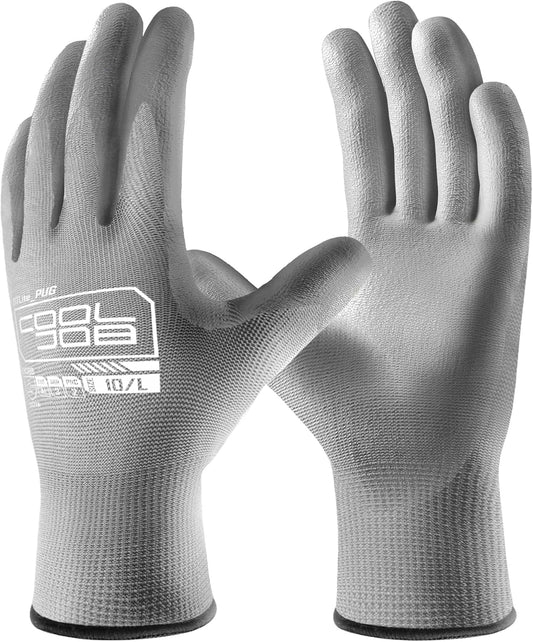 COOLJOB 12/60/120 Pairs Safety Work Gloves Pack Bulk with Grip PU Coating(Grey)