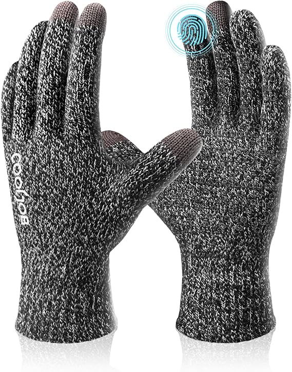COOLJOB Warm Fleece Knit Winter Gloves, Touch Screen Fingers, Non-slip Silicone Grip and Elastic Cuff