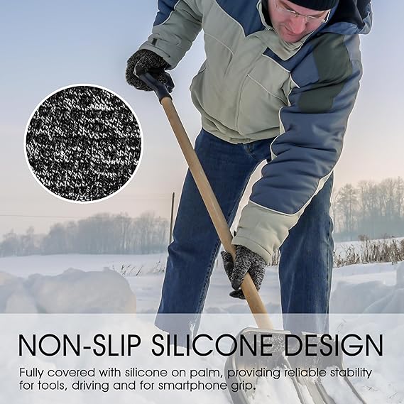 COOLJOB Warm Fleece Knit Winter Gloves, Touch Screen Fingers, Non-slip Silicone Grip and Elastic Cuff