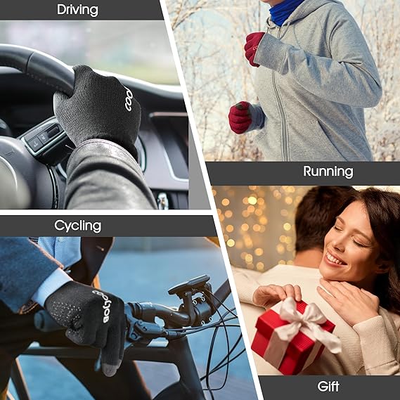 COOLJOB Warm Fleece Knit Winter Gloves, Touch Screen Fingers, Non-slip Silicone Grip and Elastic Cuff