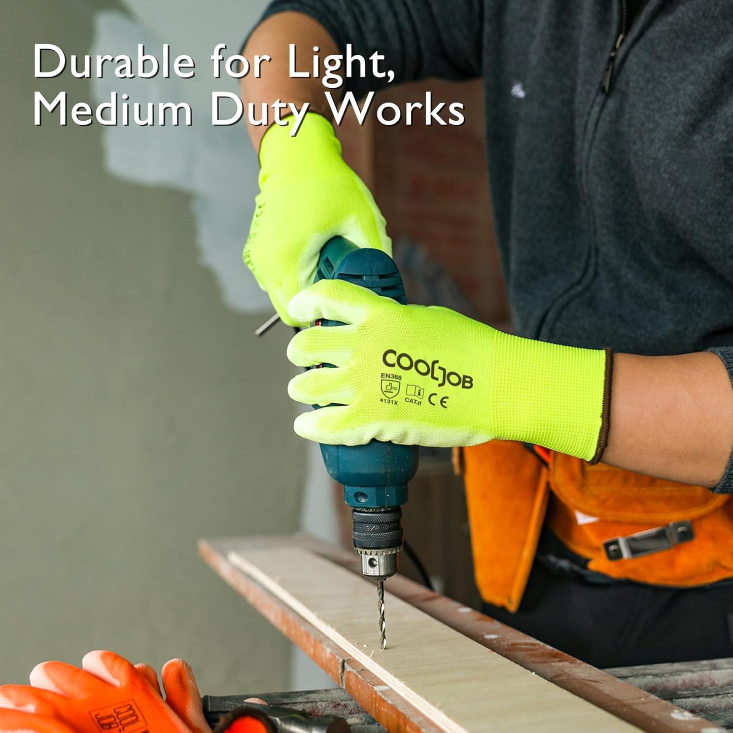 COOLJOB 12/60/120 Pairs Safety Work Gloves Pack Bulk with Grip PU Coating(Yellow)