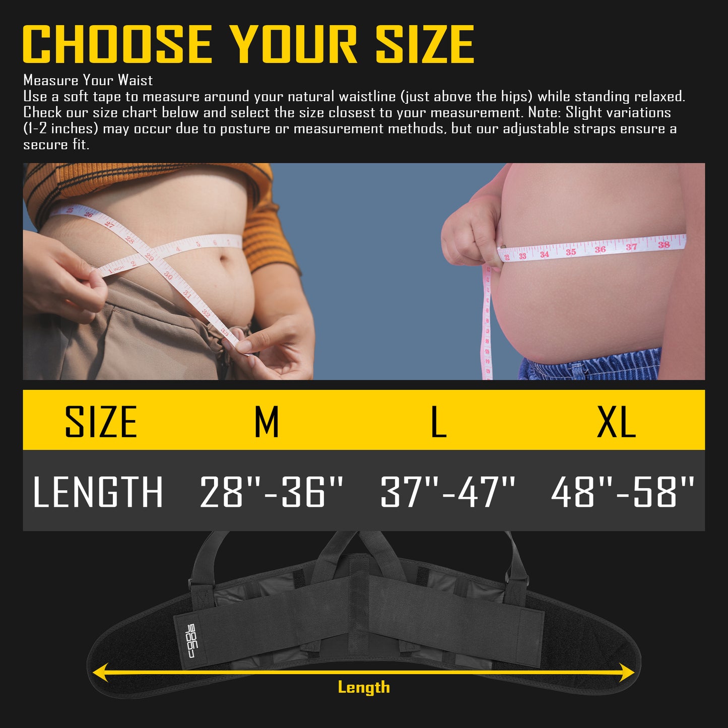 COOLJOB Expert Back Brace for Lower Back Pain Relief, Powerful Lumbar Support with 3D Foam Pad and Elastic Shoulder Strap, Breathable Adjustable Support Belt