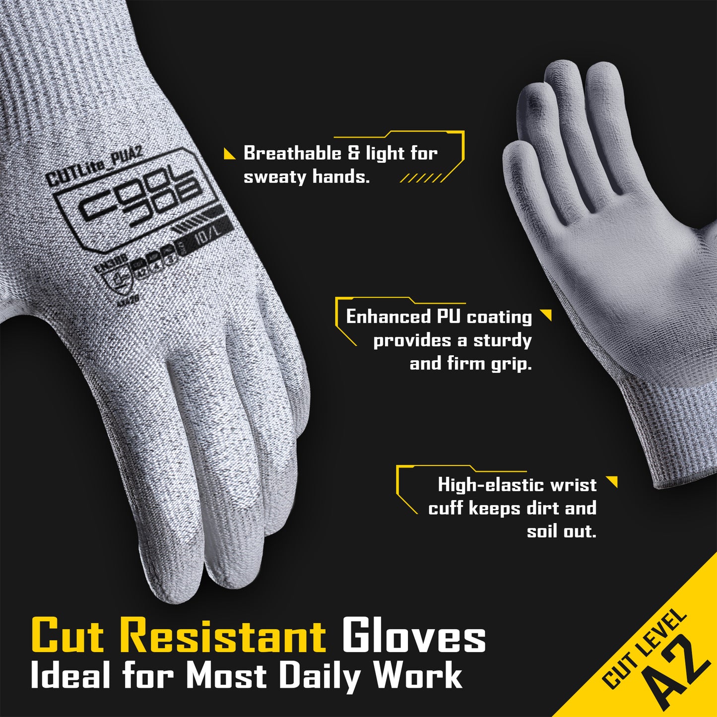 COOLJOB 12/120 Pairs A2 Cut Resistant Safety Work Gloves with Grip