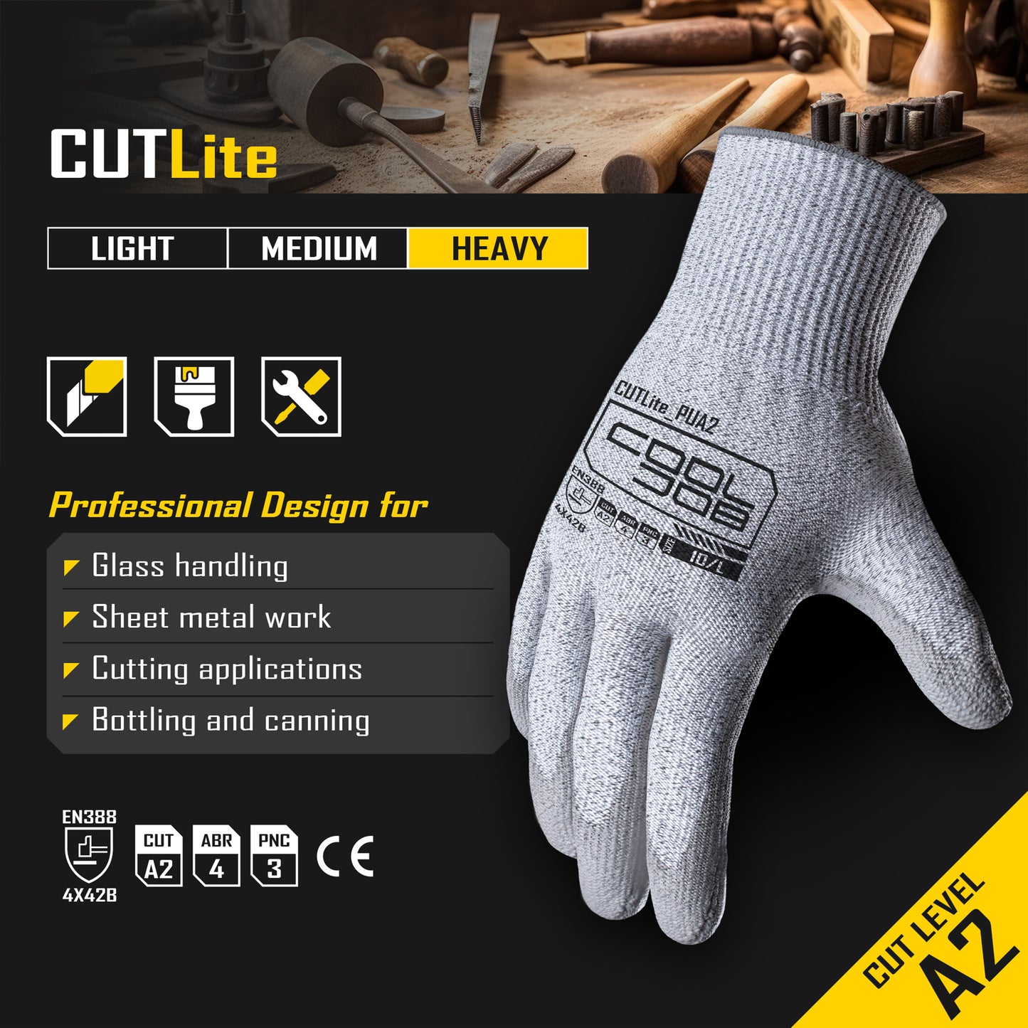 COOLJOB 12/120 Pairs A2 Cut Resistant Safety Work Gloves with Grip