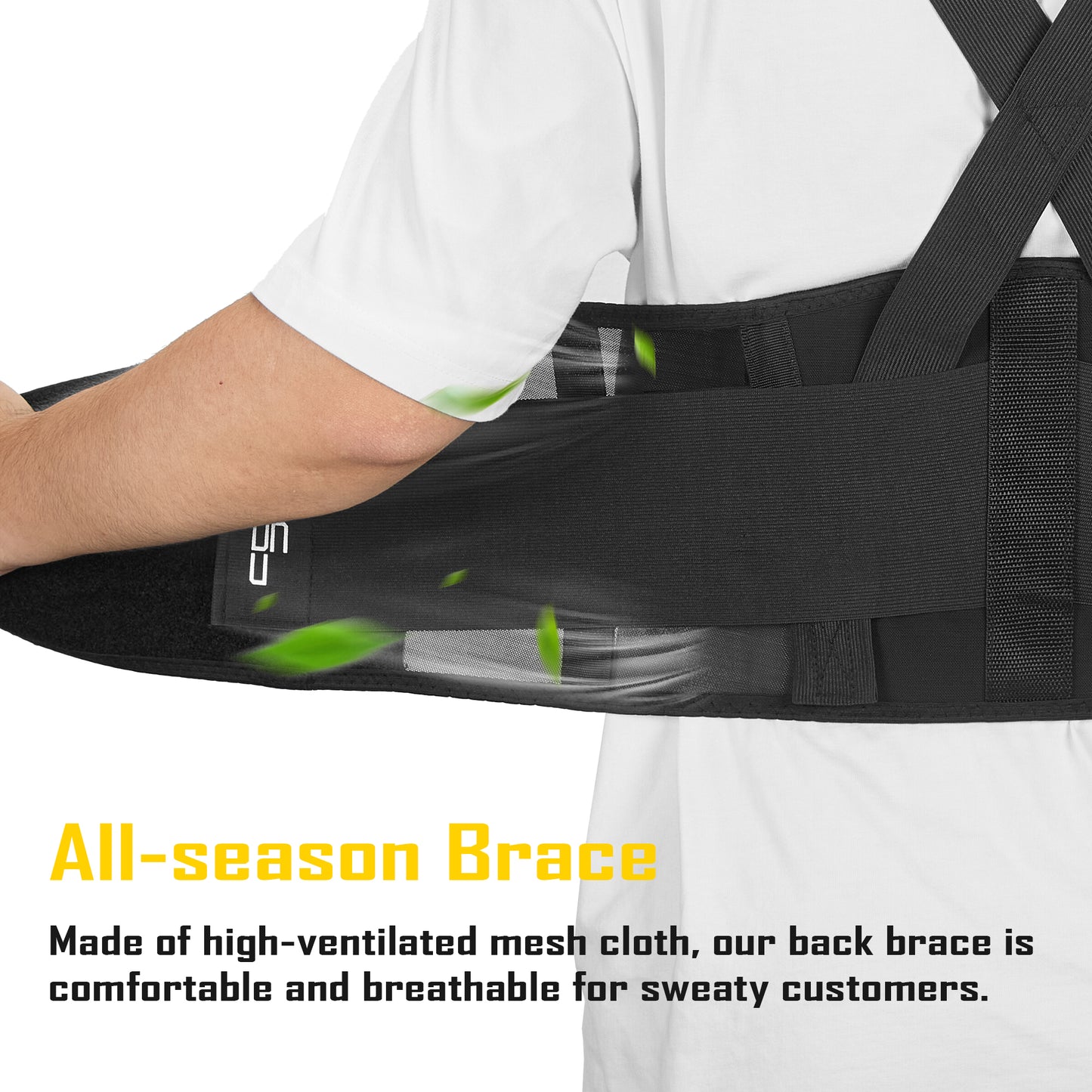 COOLJOB Expert Back Brace for Lower Back Pain Relief, Powerful Lumbar Support with 3D Foam Pad and Elastic Shoulder Strap, Breathable Adjustable Support Belt