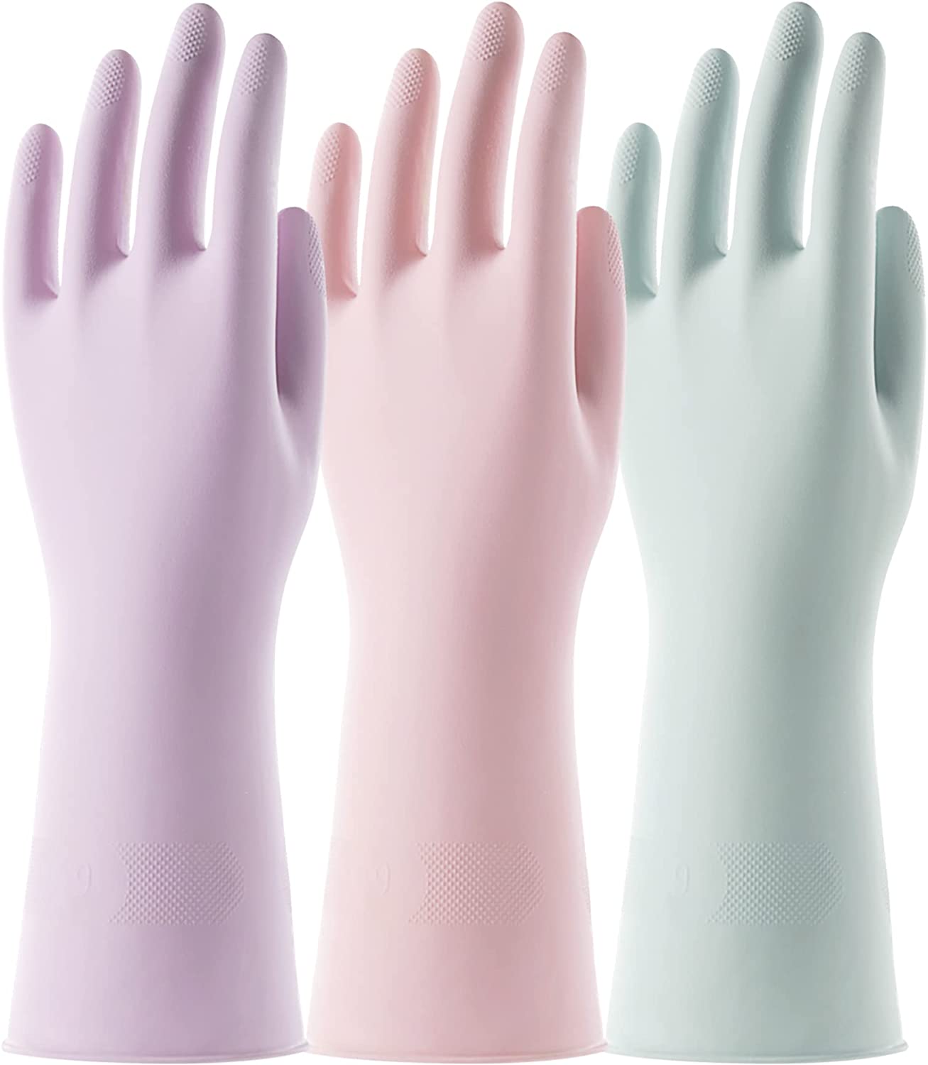 COOLJOB 3 Pairs Colorful Household Gloves, Water Resistant Reusable Dish Washing Rubber Gloves
