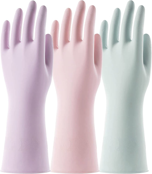 COOLJOB 3 Pairs Colorful Household Gloves, Water Resistant Reusable Dish Washing Rubber Gloves
