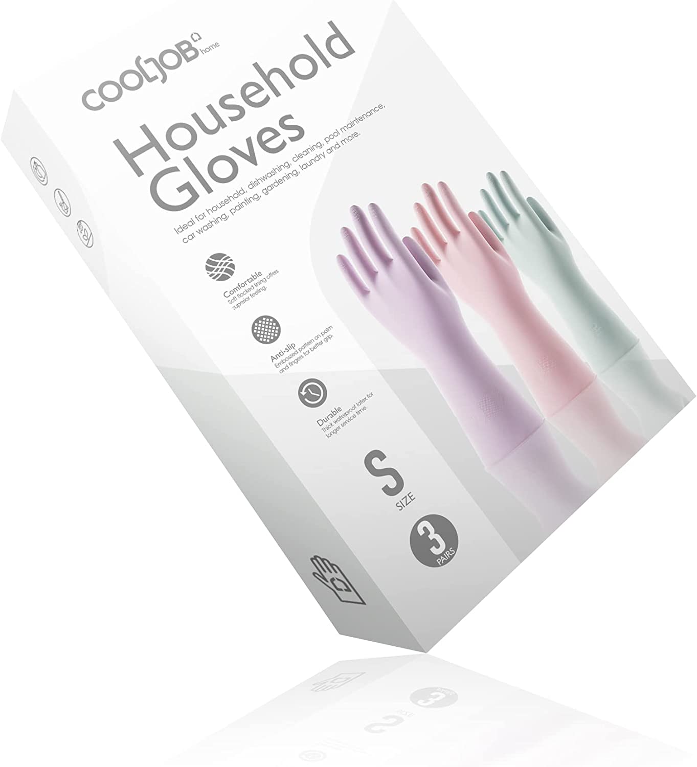 COOLJOB 3 Pairs Colorful Household Gloves, Water Resistant Reusable Dish Washing Rubber Gloves