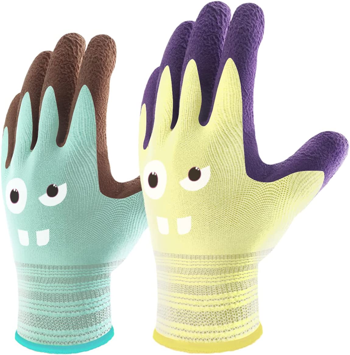 COOLJOB 2 Pairs Modal Toddler Work Gloves, Rubber Coated Kids Gardening Gloves