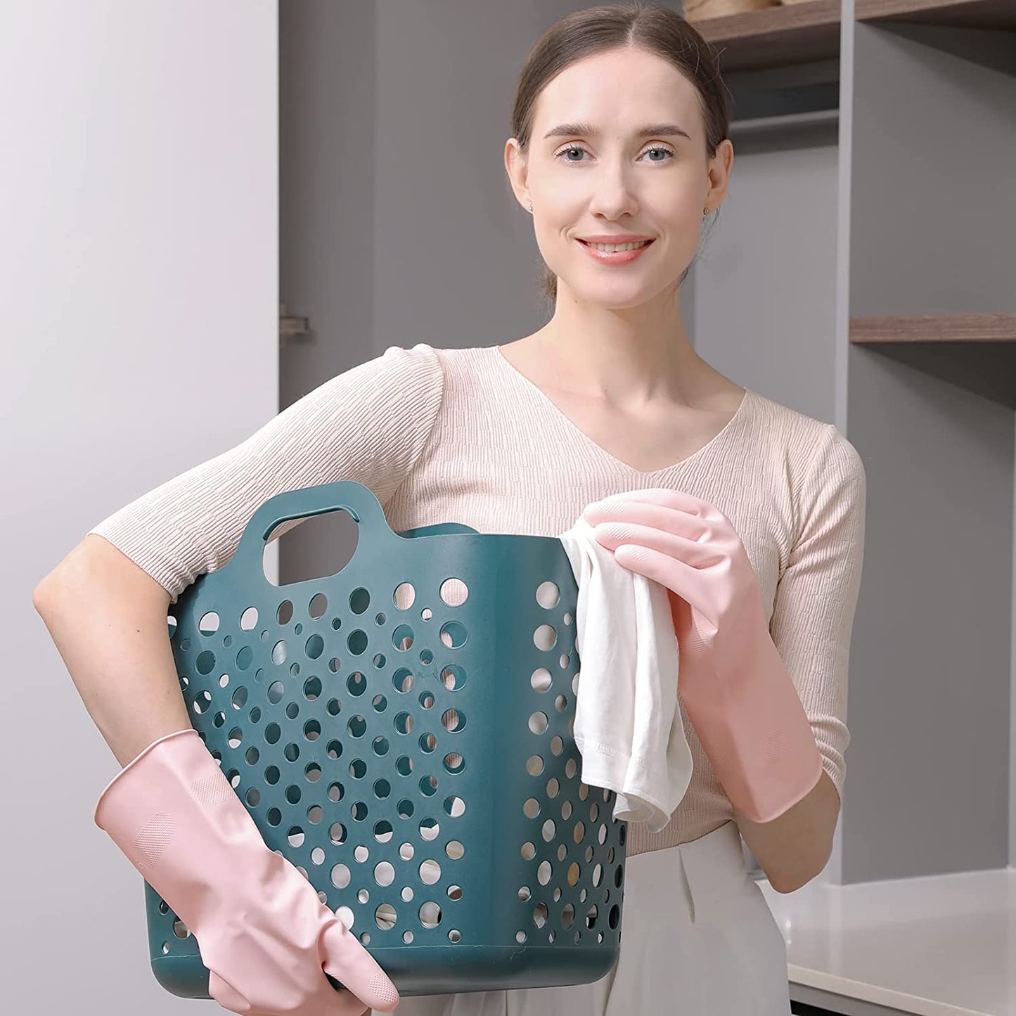 COOLJOB 3 Pairs Colorful Household Gloves, Water Resistant Reusable Dish Washing Rubber Gloves