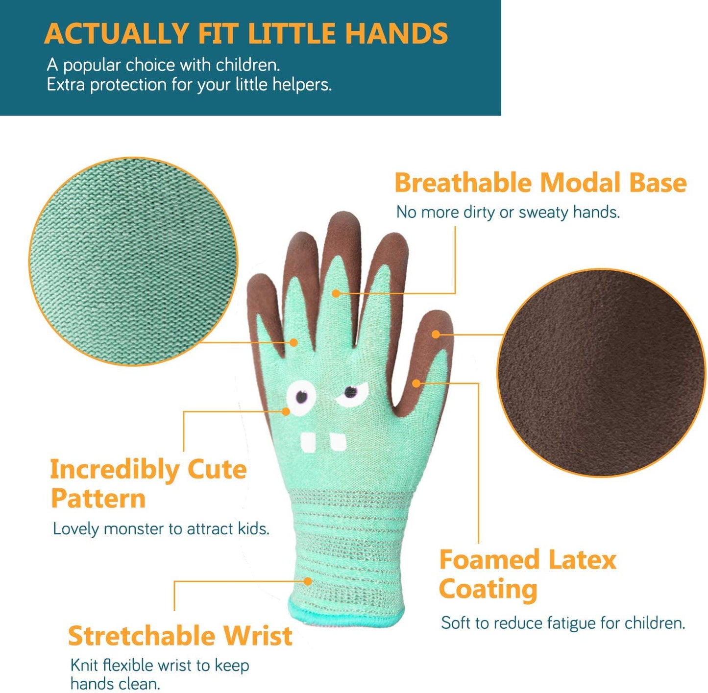 COOLJOB 2 Pairs Modal Toddler Work Gloves, Rubber Coated Kids Gardening Gloves