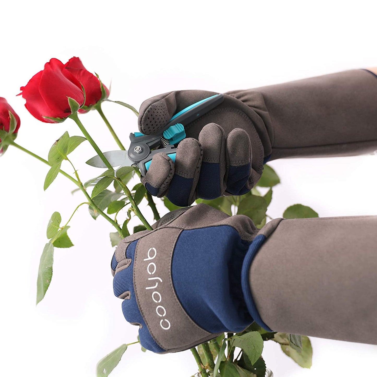 COOLJOB Thorn Proof Rose Pruning Garden Gloves, Longer Sleeve, Puncture Resistant (Blue)