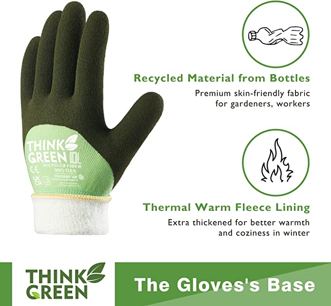 COOLJOB Think Green Thick Fleece Lined Winter Thermal Warm Freezer Work Gloves, Non-Slip Grip