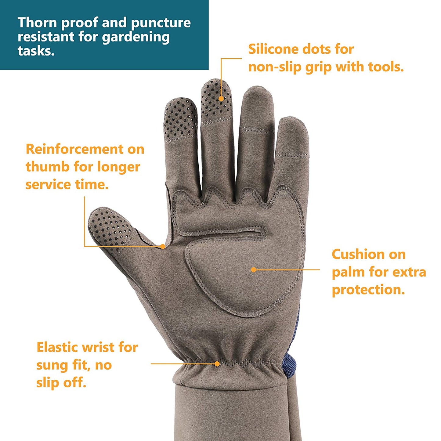 COOLJOB Thorn Proof Rose Pruning Garden Gloves, Longer Sleeve, Puncture Resistant (Blue)