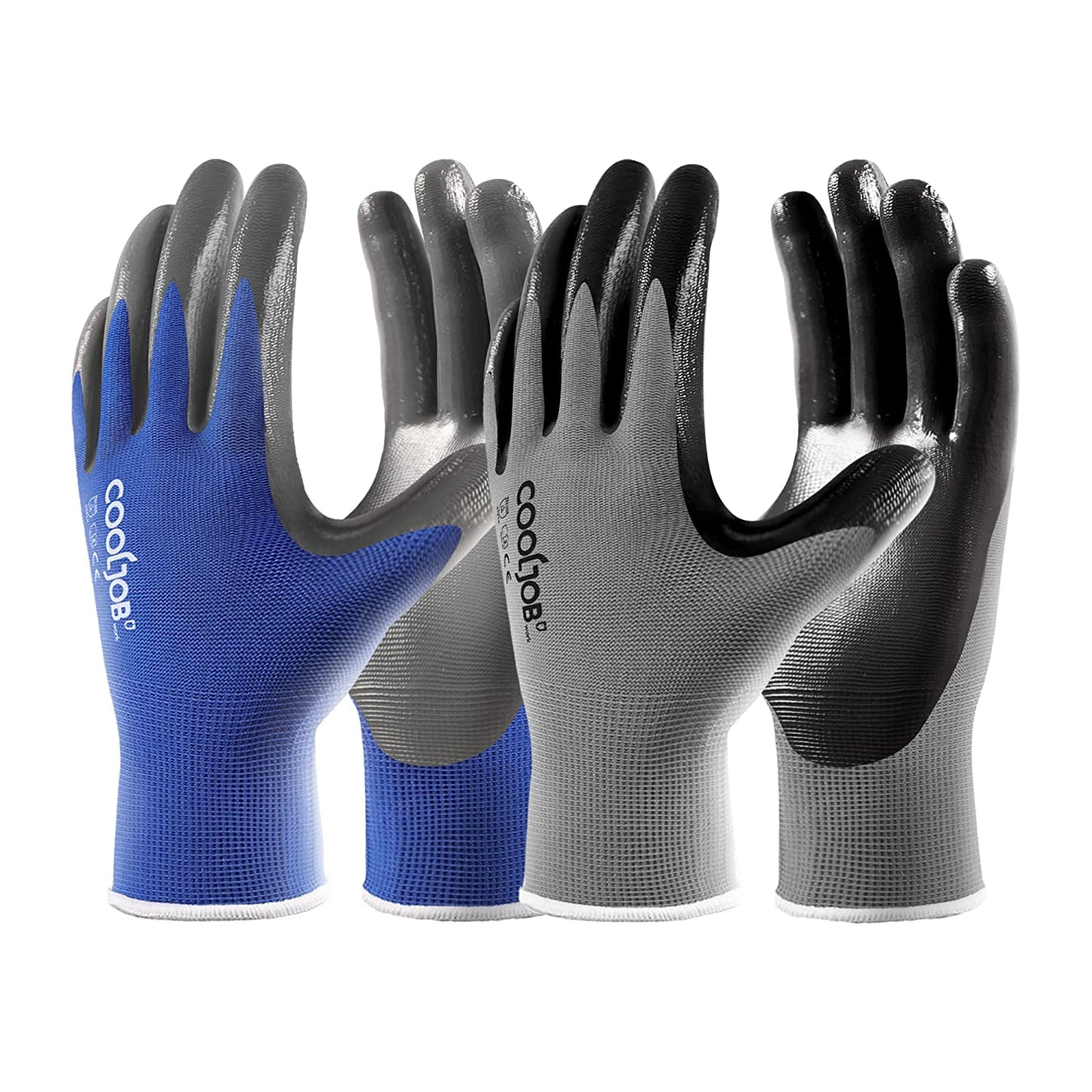 COOLJOB 10/20/60 Pairs Nitrile Dipped Safety Work Gloves with Grip, Non-slip Rubber Coated Bulk Garden Gloves