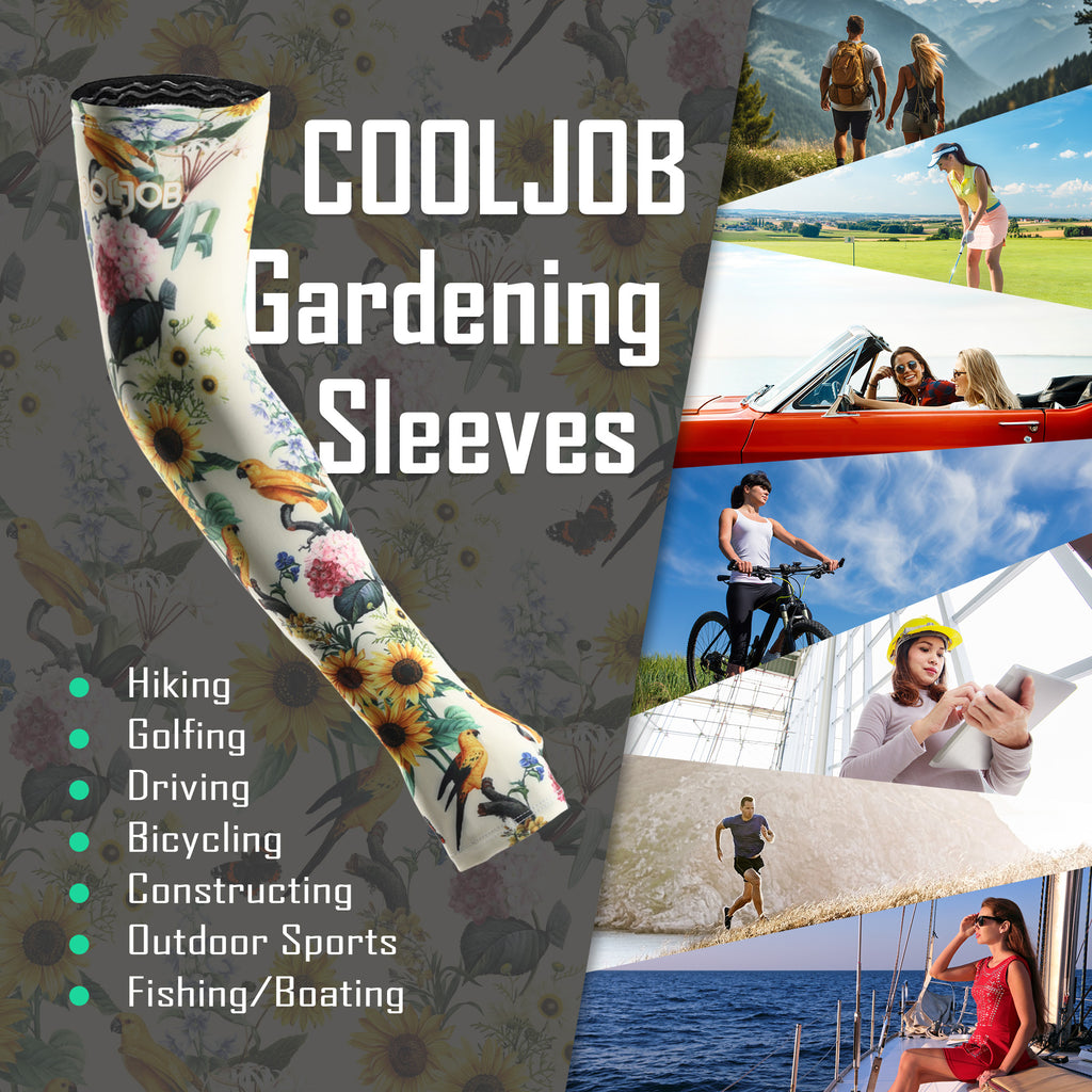 COOLJOB Gardening Sleeves UV Cooling Sun Protection Arm Cover for Women with Thumb Hole for Gardener, Farmer, Outdoor Sport (Bird Flower)