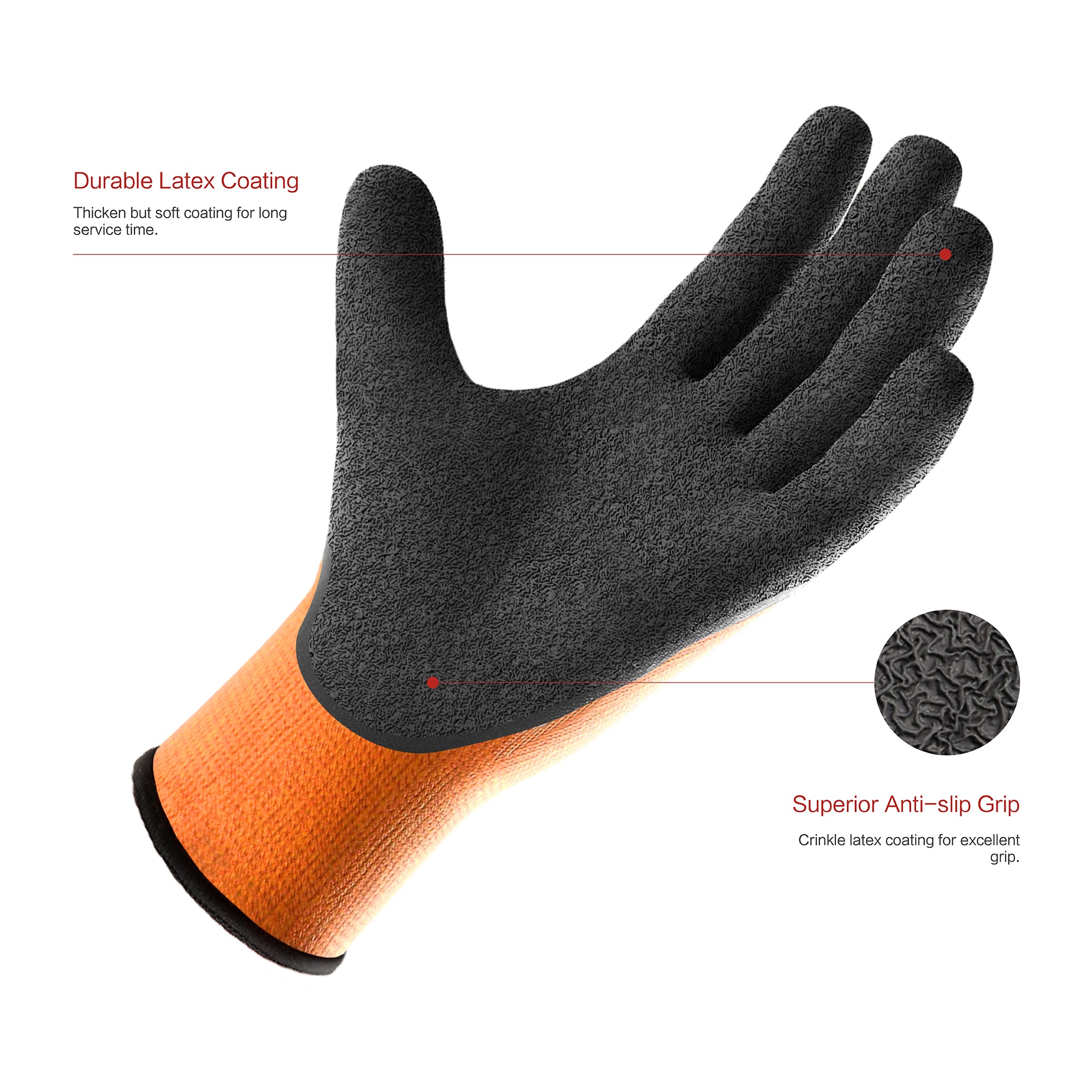 COOLJOB Safety Work Gloves with Grip Latex, Rubber Dipped Gloves