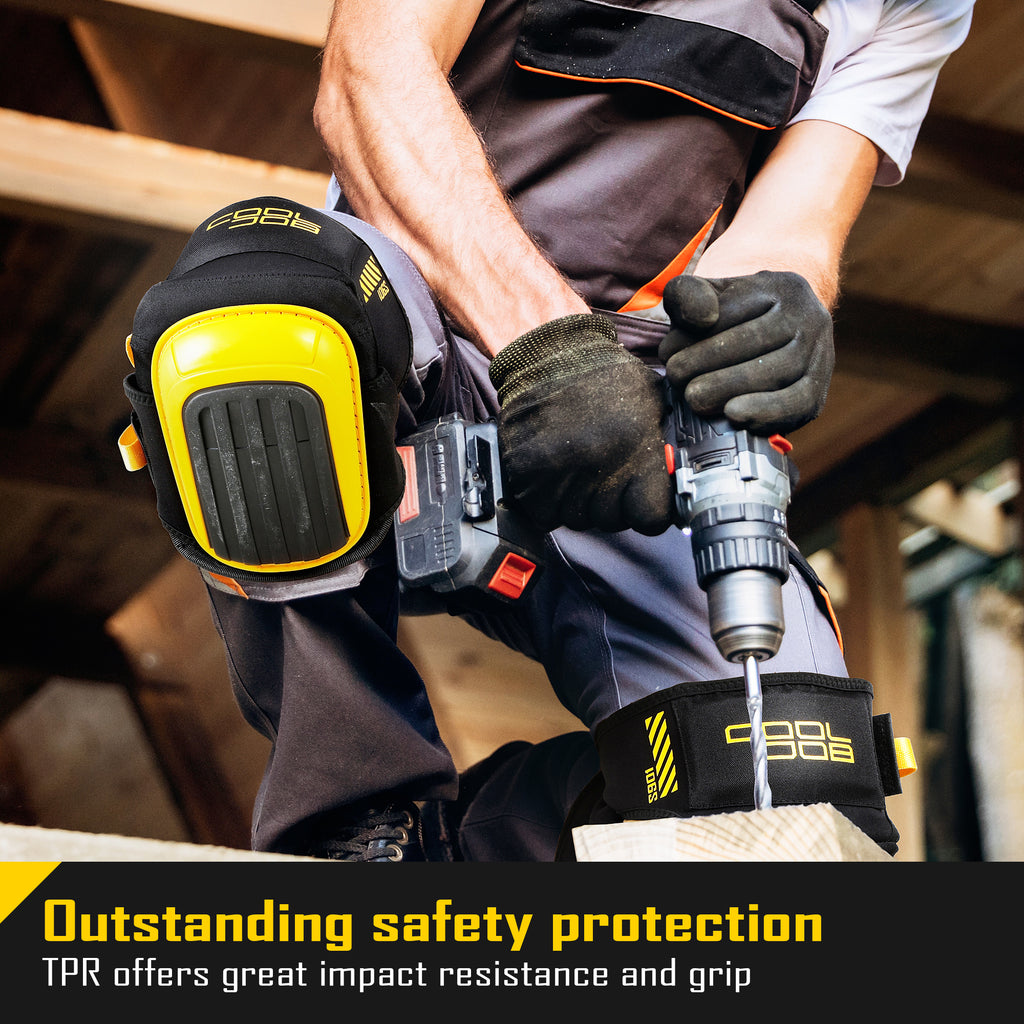 COOLJOB Professional Knee Pads with Heavy Duty Anti-Slip Cap, Comfortable Foam Cushion and Extra Thick Gel Padding