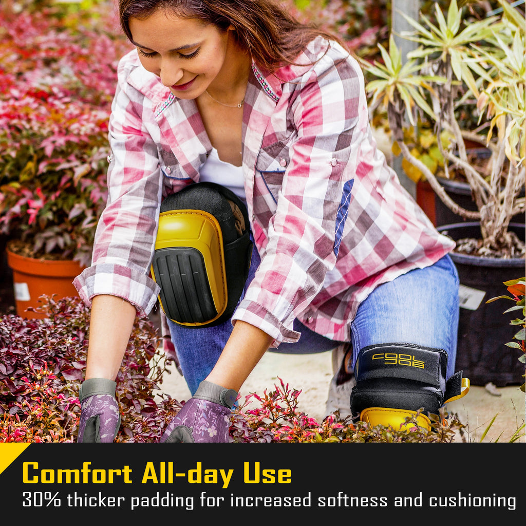 COOLJOB Professional Knee Pads with Heavy Duty Anti-Slip Cap, Comfortable Foam Cushion and Extra Thick Gel Padding