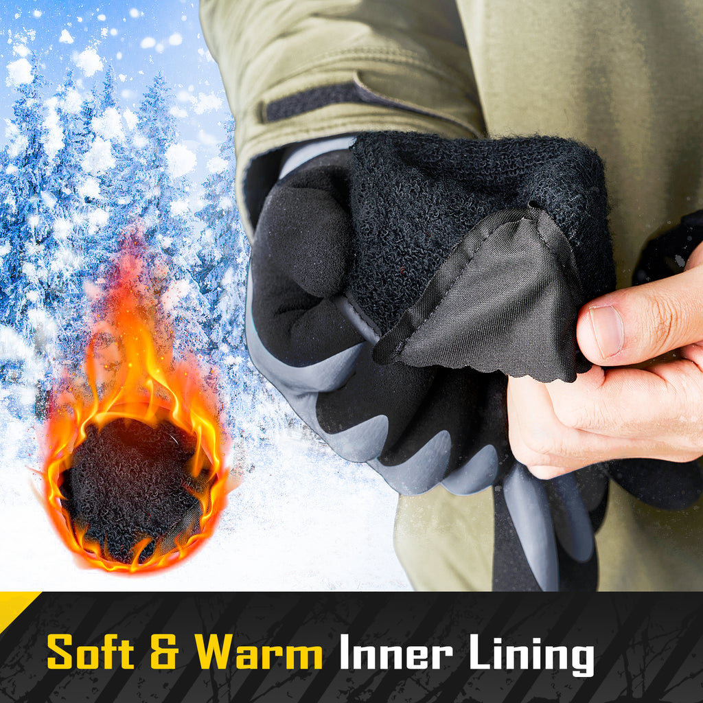 COOLJOB Thermal Warm Winter Work Dark Gray Gloves with Grip, Rubber Coated Touchscreen Waterproof Freezer Gloves for Warehouse, 1 Pair