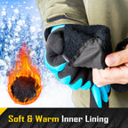 COOLJOB Thermal Warm Winter Work Blue Gloves with Grip, Rubber Coated Touchscreen Waterproof Freezer Gloves for Warehouse, 1 Pair