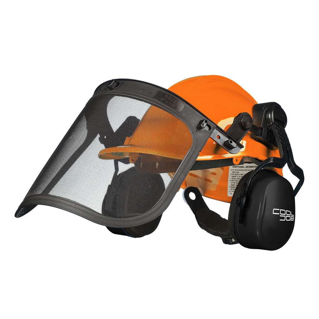 COOLJOB Safety Chainsaw Helmet with Metal Mesh Face Shield, Adjustable Ear Muffs for Protection, 3 in 1 Hard Hat for Forestry