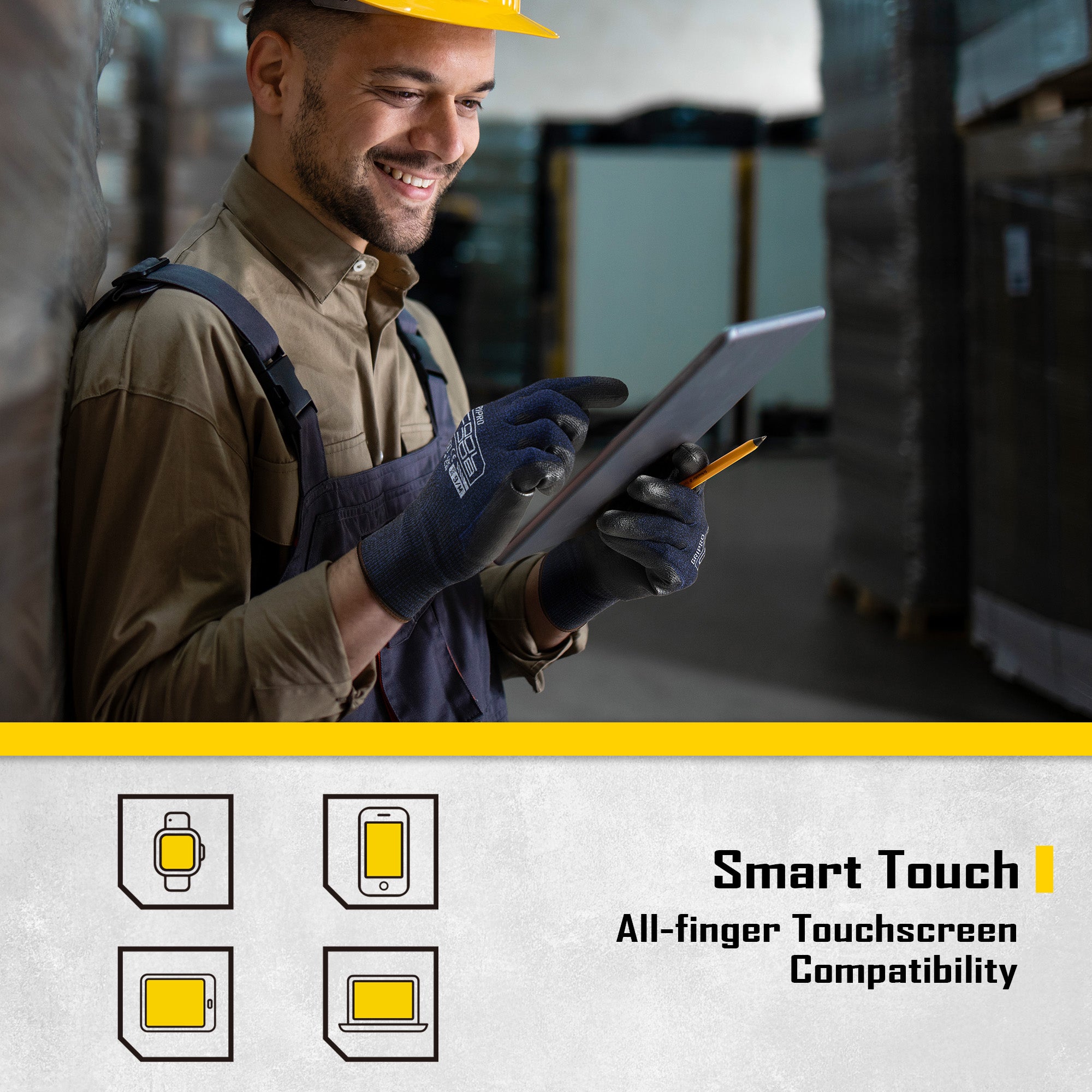 COOLJOB 12 Pairs Safety Work Gloves, Seamless Knit Nylon with Full Fingers Touchscreen, Non-slip Grip Rubber Dipped