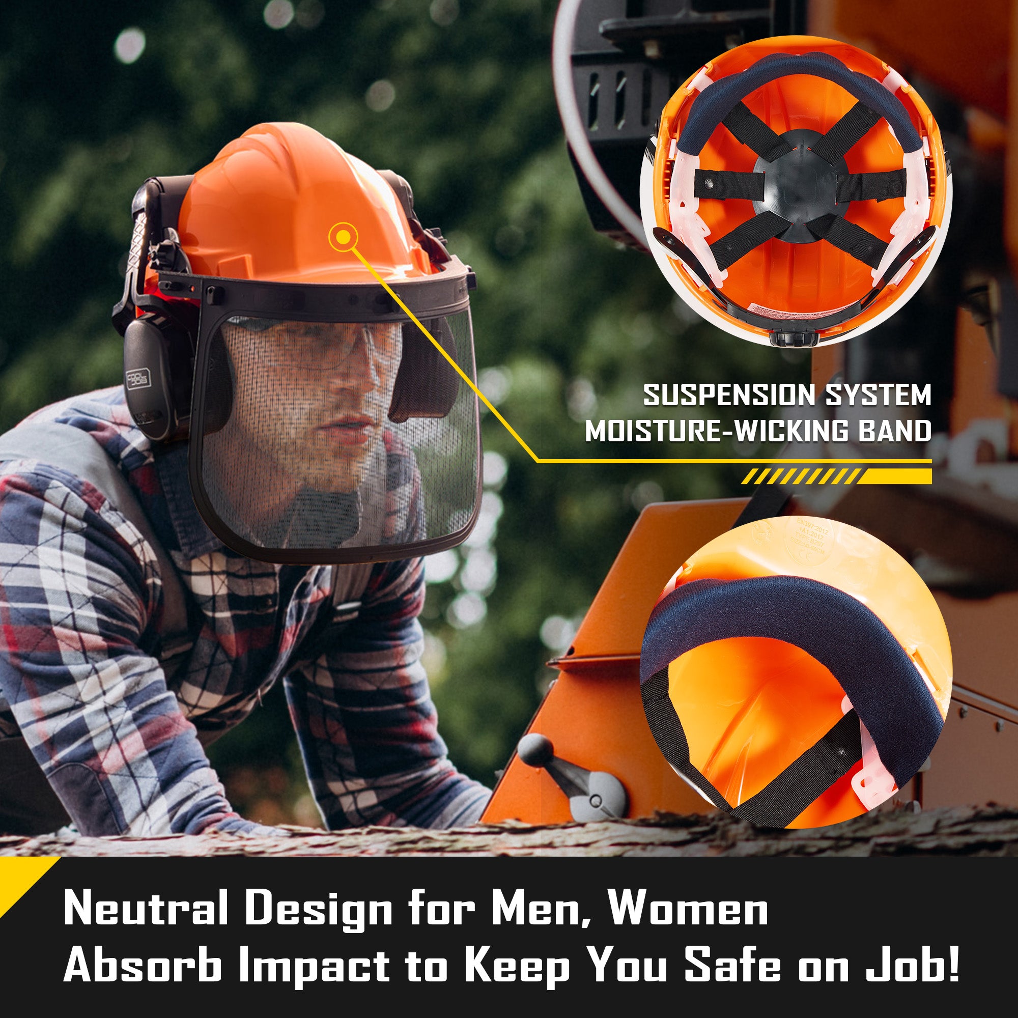 COOLJOB Safety Chainsaw Helmet with Metal Mesh Face Shield, Adjustable Ear Muffs for Protection, 3 in 1 Hard Hat for Forestry