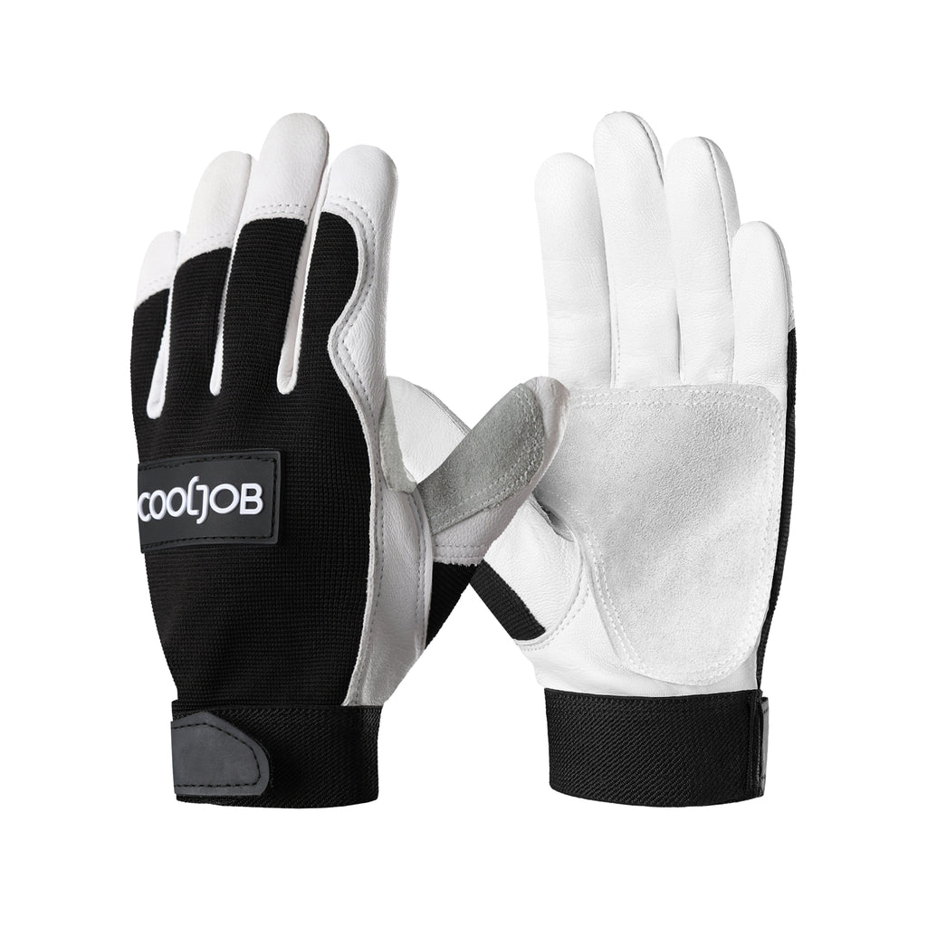 COOLJOB Leather Work Gloves with Grip, Thorn Proof, Heat Puncture Resistant Gloves