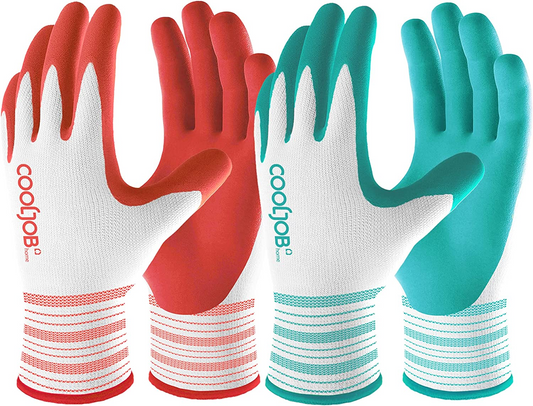 COOLJOB Garden Gloves for Women Bright Red / Mint Green