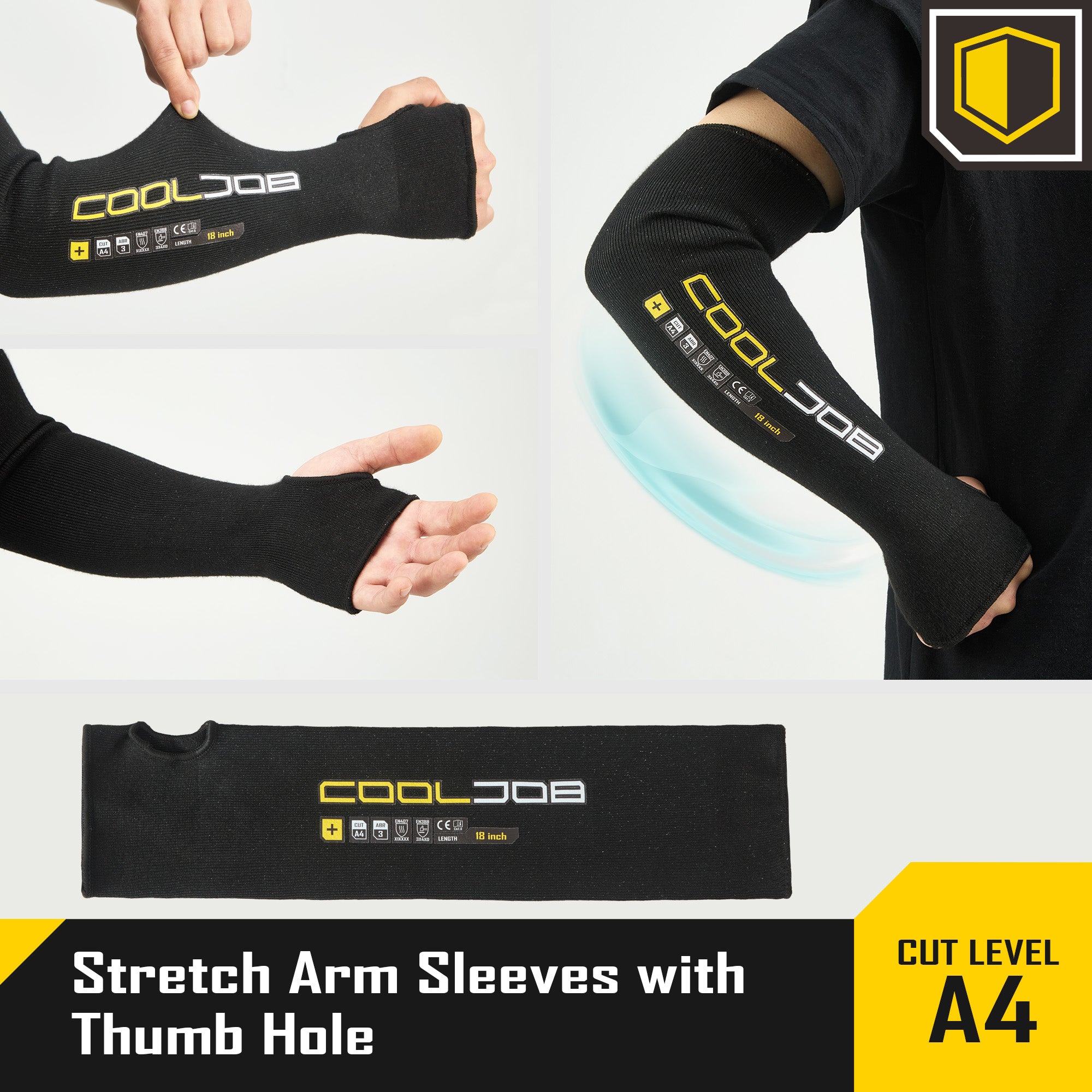 COOLJOB 3 Pairs 14/18in A4 Cut Resistant Sleeves with Thumb Hole, UV Sun Protection Arm Sleeves