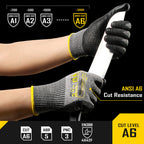 COOLJOB 12/120 Pairs A6 Cut Resistant Safety Work Gloves with Grip, Breathable Lightweight Polyurethane Coated Gloves