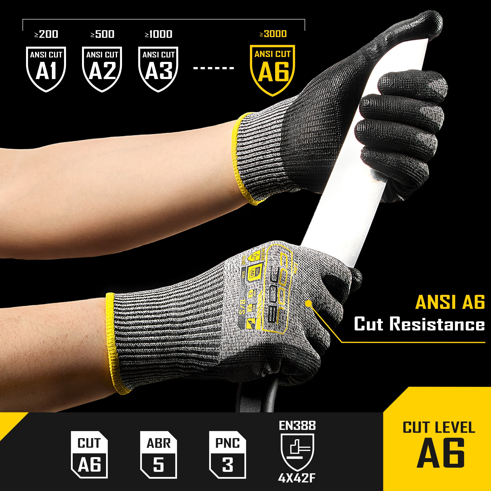 COOLJOB 12/120 Pairs A6 Cut Resistant Safety Work Gloves with Grip, Breathable Lightweight Polyurethane Coated Gloves