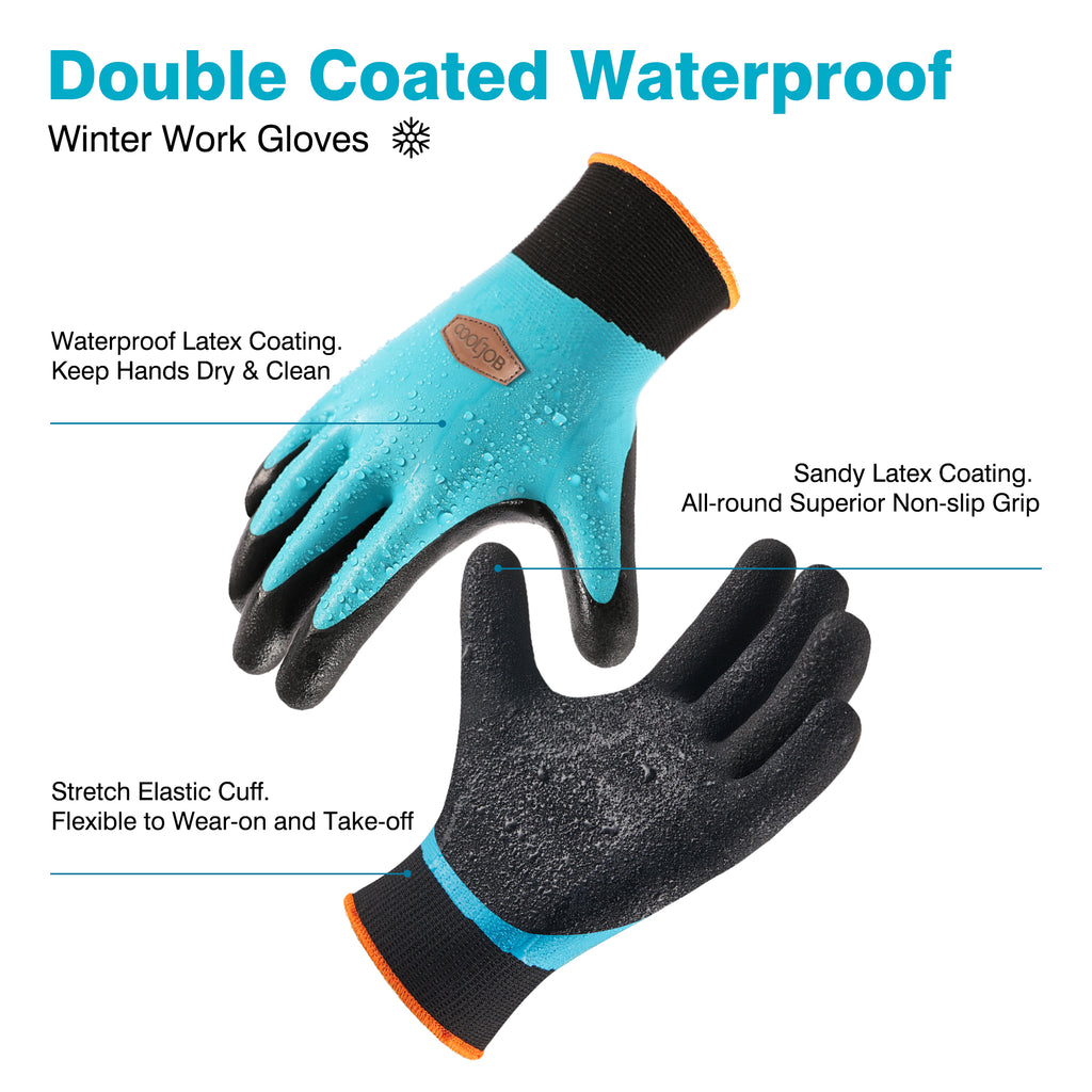COOLJOB Waterproof Winter Freezer Gloves, Double Coated Rubber Safety Work Gloves (Blue)