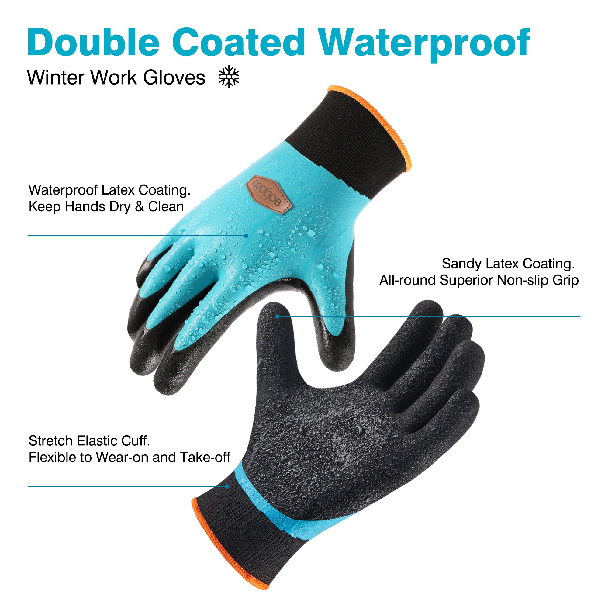 COOLJOB Waterproof Winter Freezer Gloves, Double Coated Rubber Safety Work Gloves (Blue)