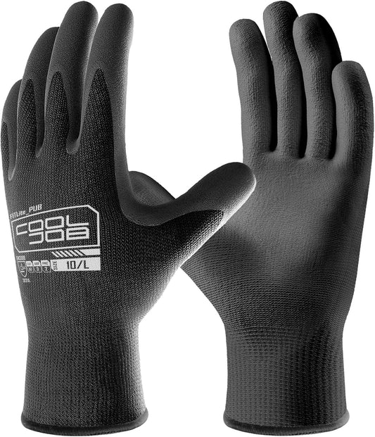 COOLJOB 12/60/120 Pairs Safety Work Gloves Pack Bulk with Grip PU Coating（Black）