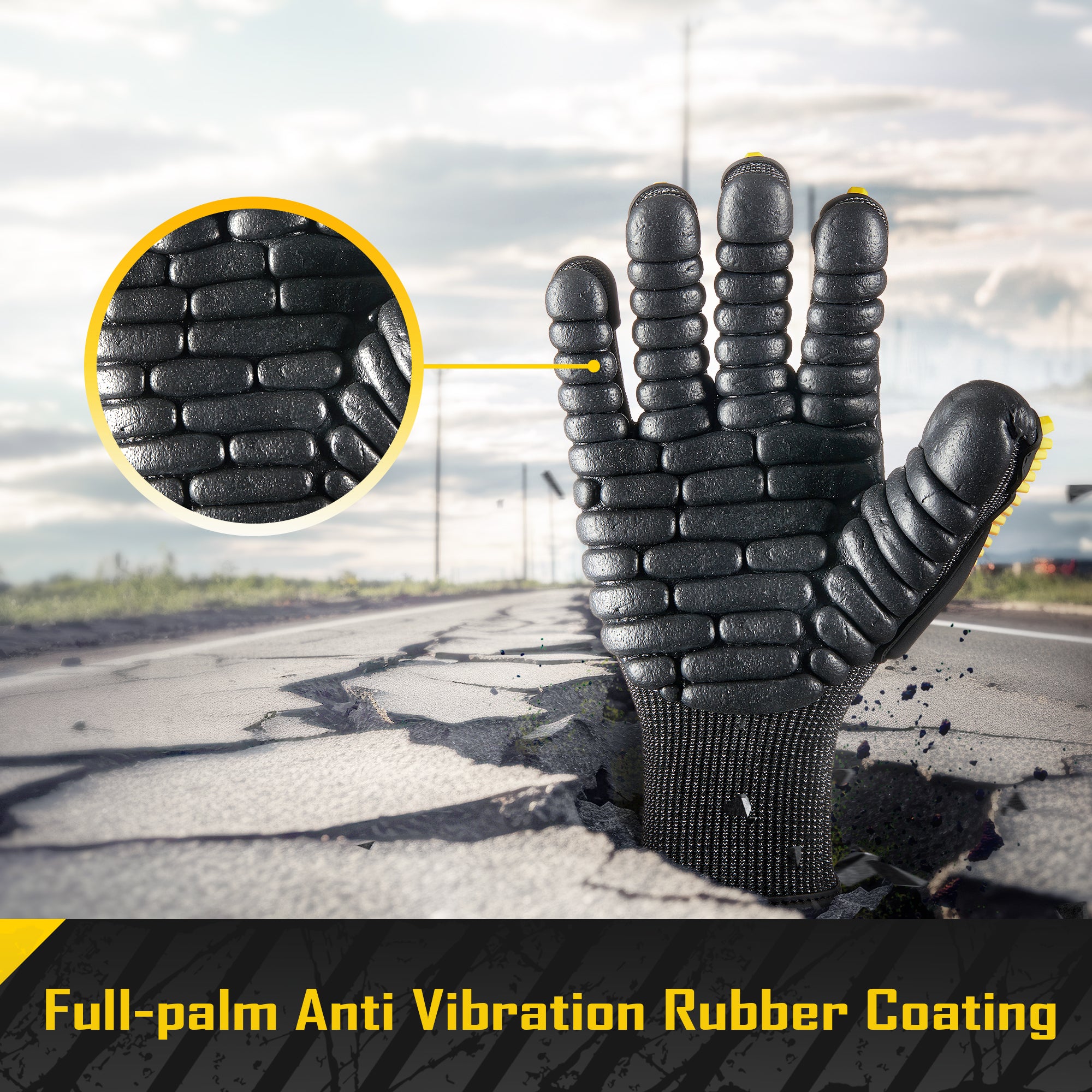 COOLJOB A6 Cut Resistant Anti Vibration Work Gloves Men, TPR Impact Reduce Mittens, Palm Rubber Patch Shock Absorption