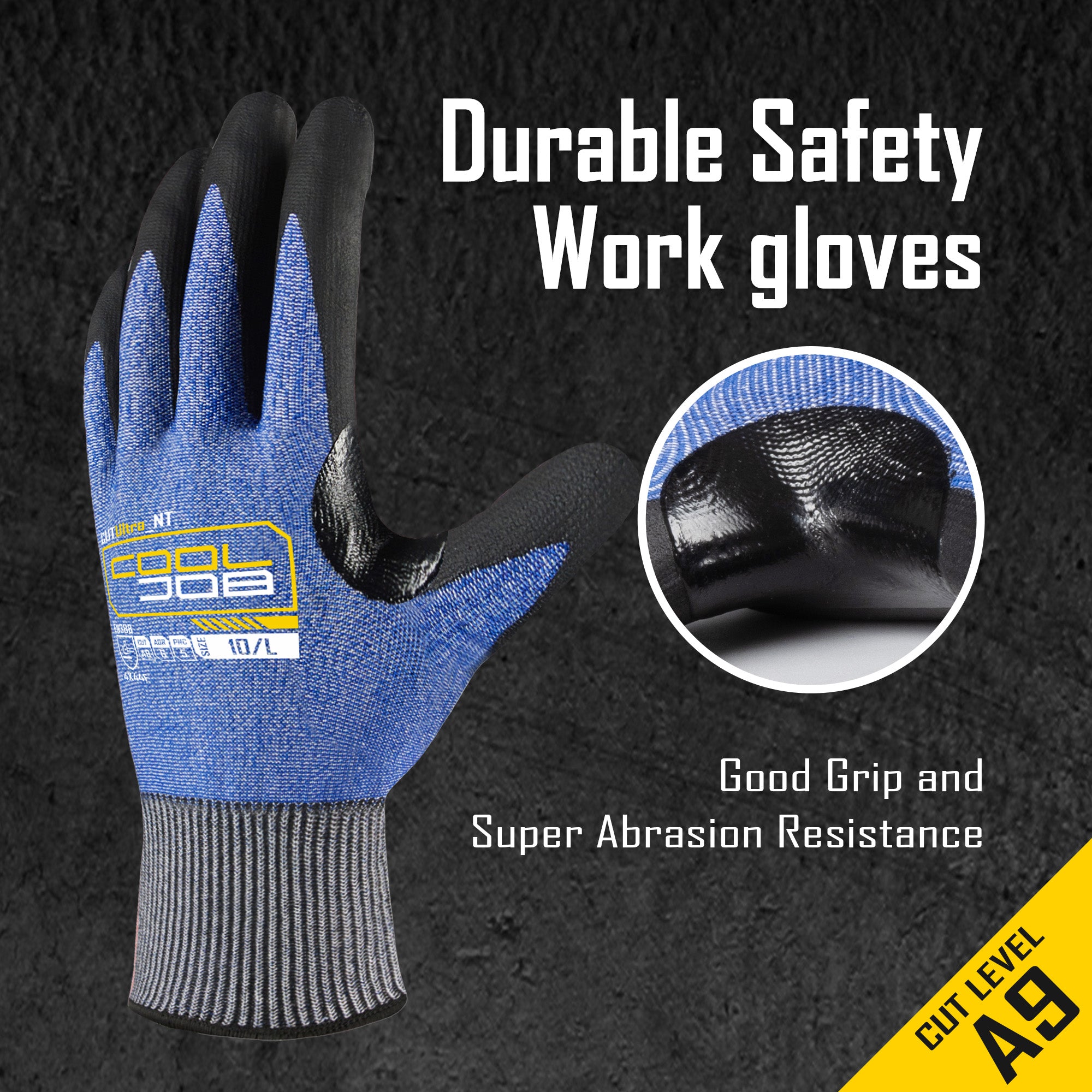 COOLJOB 3 Pairs A9 Cut Resistant Fishing Gloves, Touchscreen, Safety Work Gloves