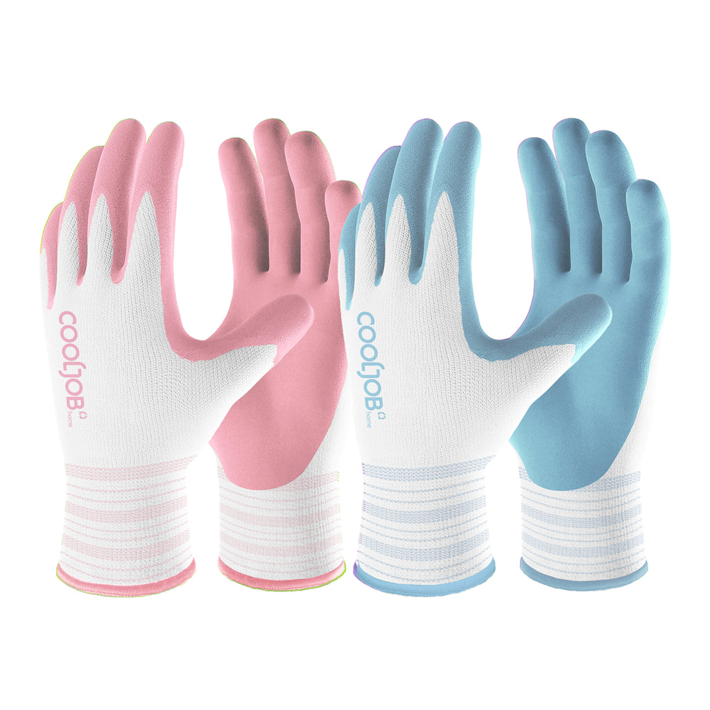 COOLJOB 2/6/12 Pairs Gardening Gloves for Women, Sakura Pink & Light Blue
