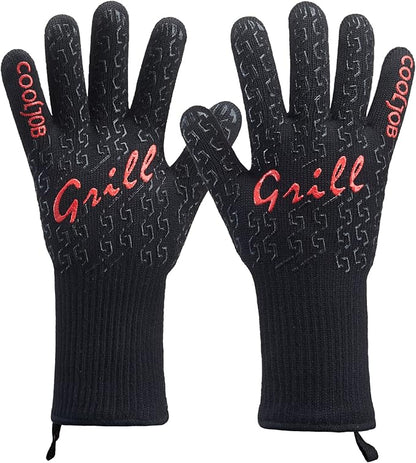 COOLJOB Heat Resistant BBQ Gloves for Hot Temperature Cooking, Barbecue Grilling