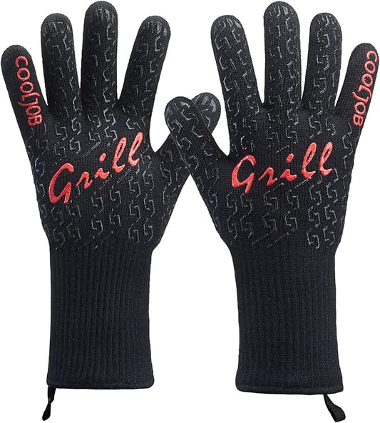 COOLJOB Heat Resistant BBQ Gloves for Hot Temperature Cooking, Barbecue Grilling