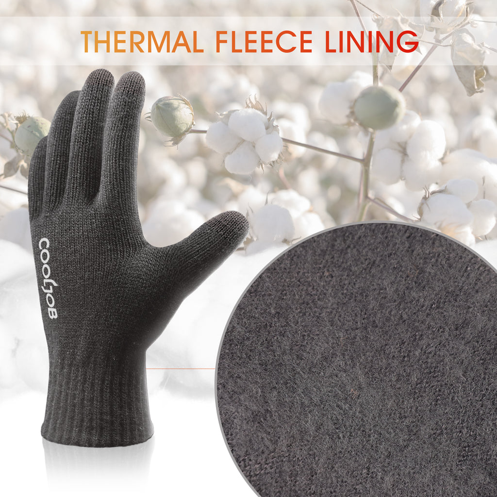 COOLJOB Warm Fleece Knit Winter Gloves, Touch Screen Fingers, Non-slip Silicone Grip and Elastic Cuff