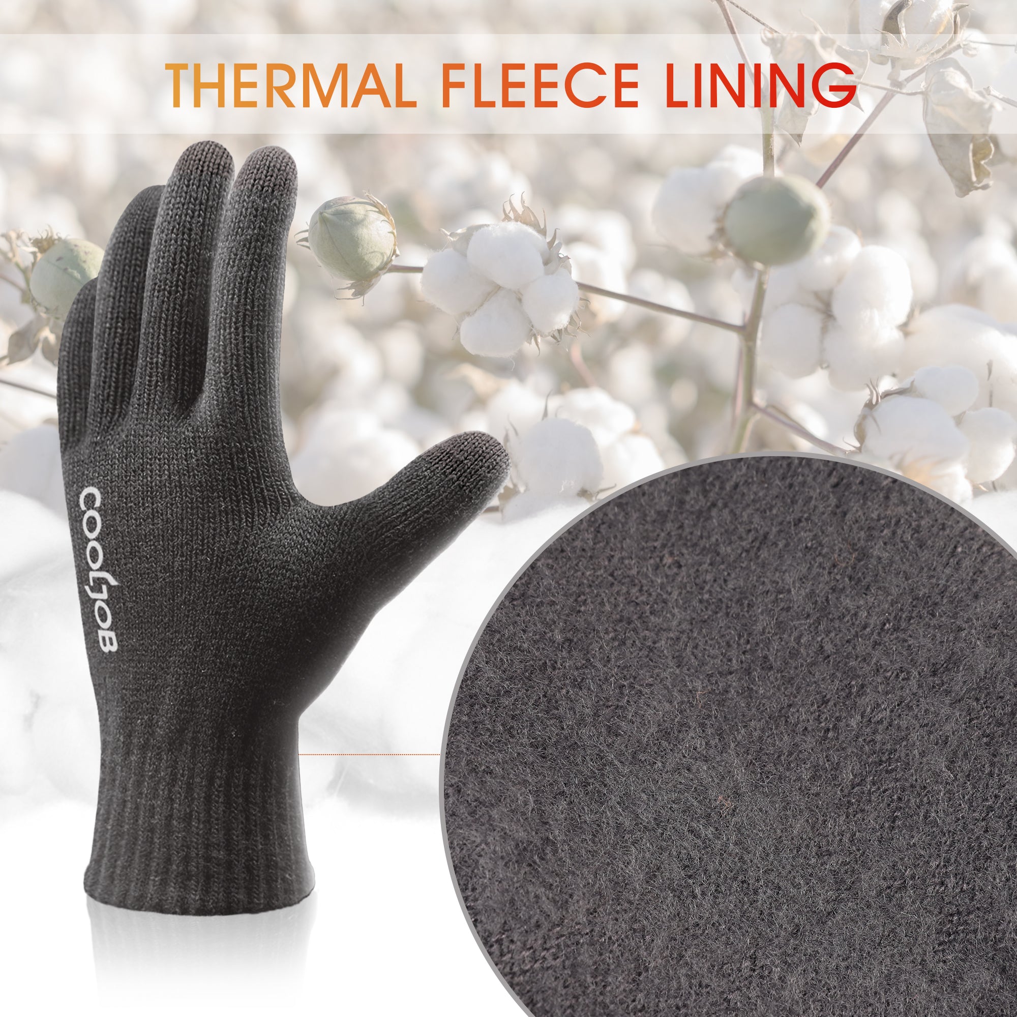 COOLJOB Warm Fleece Knit Winter Gloves, Touch Screen Fingers, Non-slip Silicone Grip and Elastic Cuff