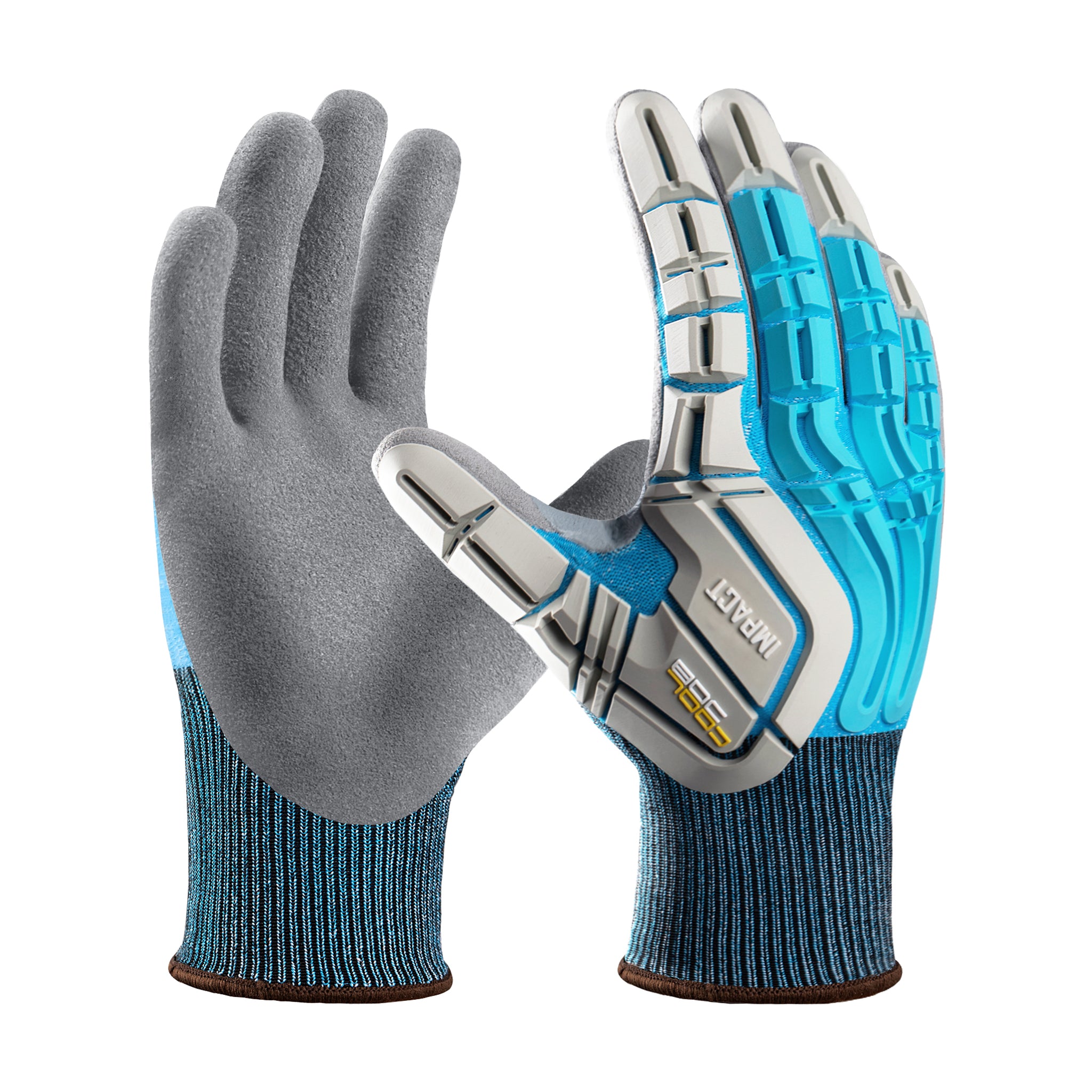 COOLJOB TPR Impact Resistant Safety Work Gloves with Grip ( Blue, Yellow )